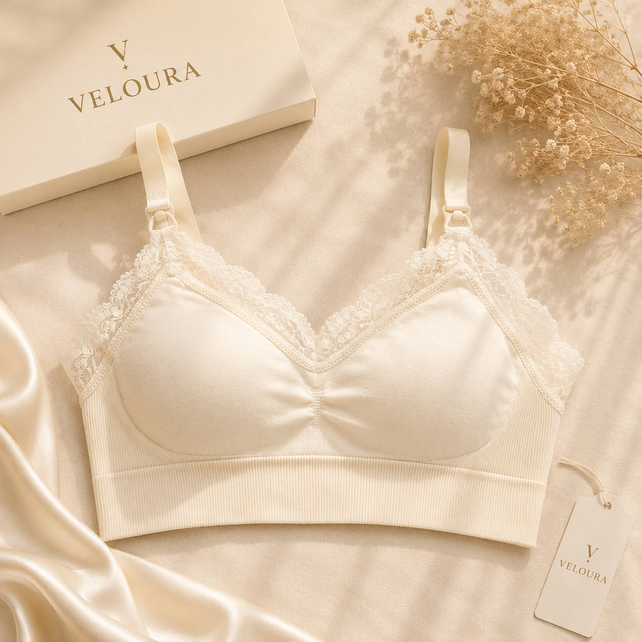 Veloura Lace-Trim Ribbed Bralette