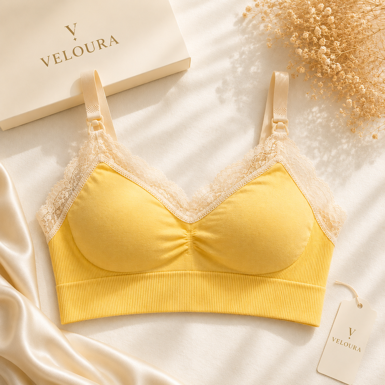 Veloura Lace-Trim Ribbed Bralette