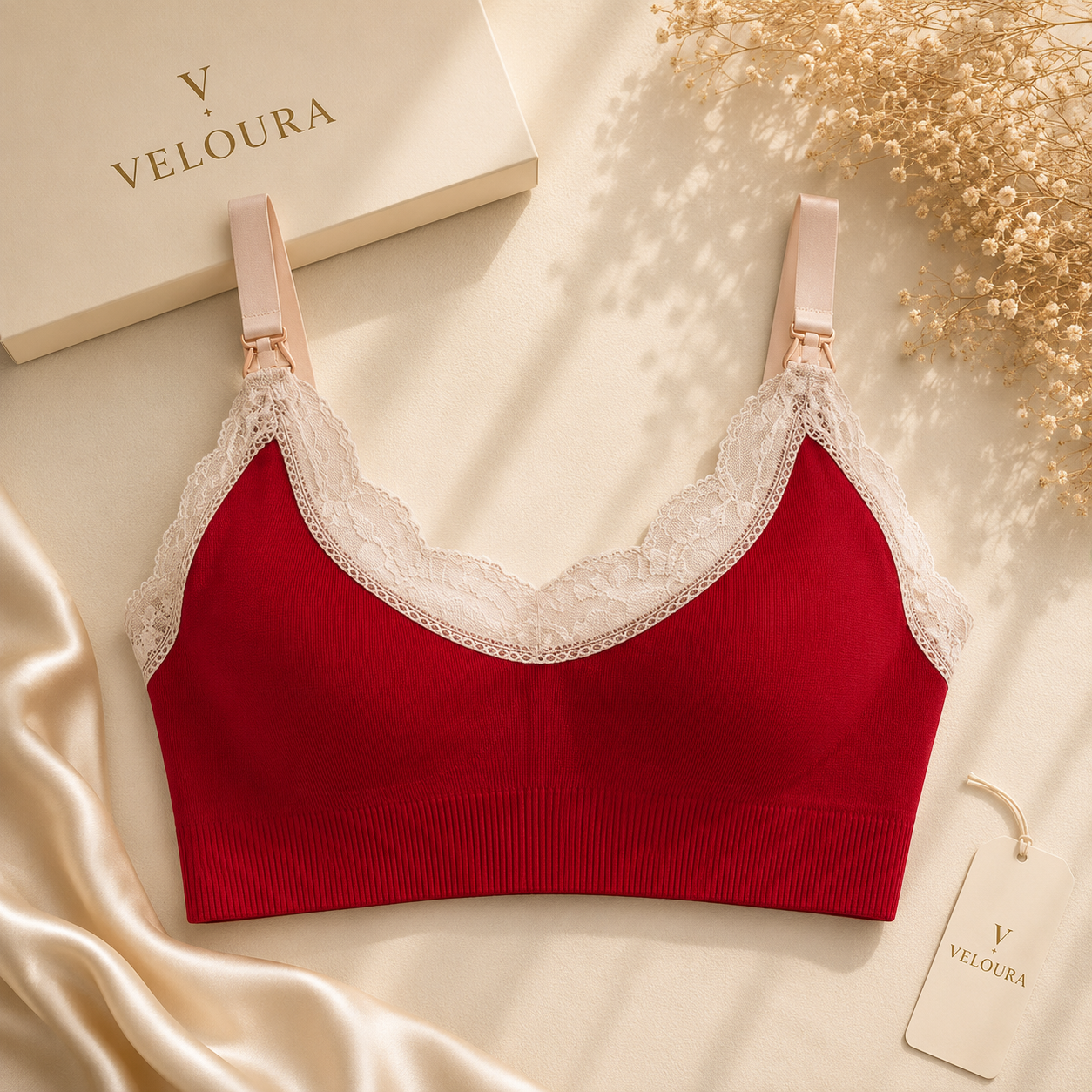 Veloura Lace-Trim Ribbed Bralette