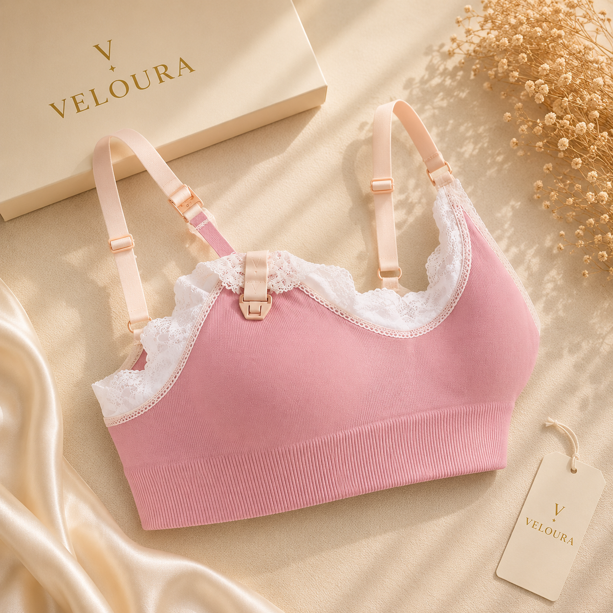 Veloura Lace-Trim Ribbed Bralette