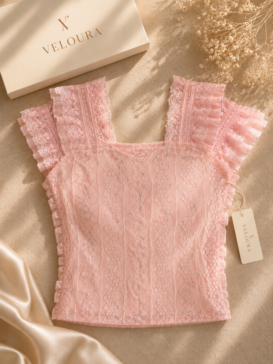Veloura Lace Ruffle Top