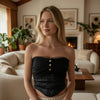 Strapless Corset Top for Women | Smocked Tube Top with Mesh Trim