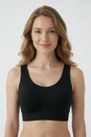 Ribbed Seamless Bralette for Women | Wireless Pull-On Comfort Bra with Wide Straps