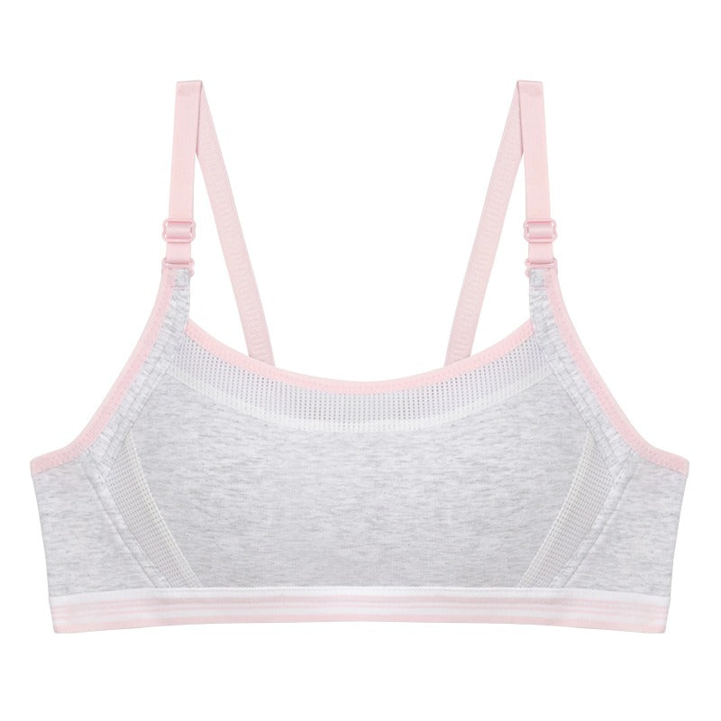 Soft Cotton Wire-Free Training Bra | Grey & Pink | Adjustable Straps