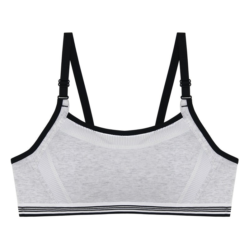 Soft Cotton Wire-Free Training Bra | Grey & Pink | Adjustable Straps