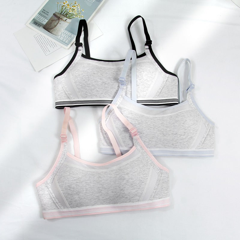 Soft Cotton Wire-Free Training Bra | Grey & Pink | Adjustable Straps
