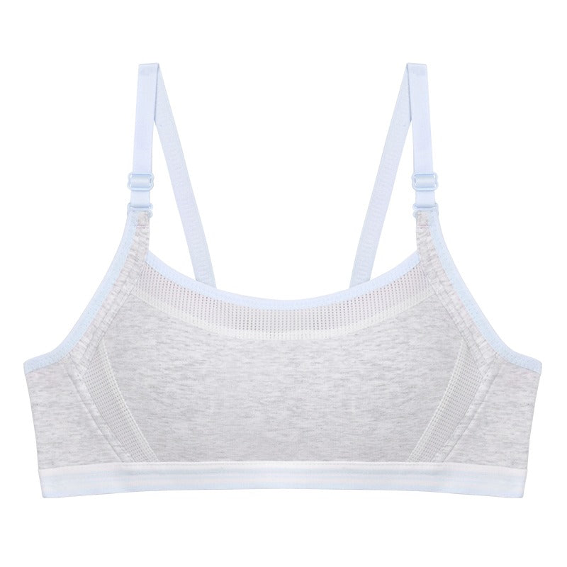 Soft Cotton Wire-Free Training Bra | Grey & Pink | Adjustable Straps