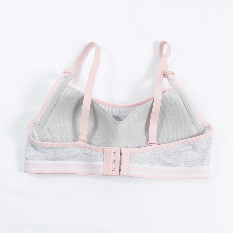 Soft Cotton Wire-Free Training Bra | Grey & Pink | Adjustable Straps