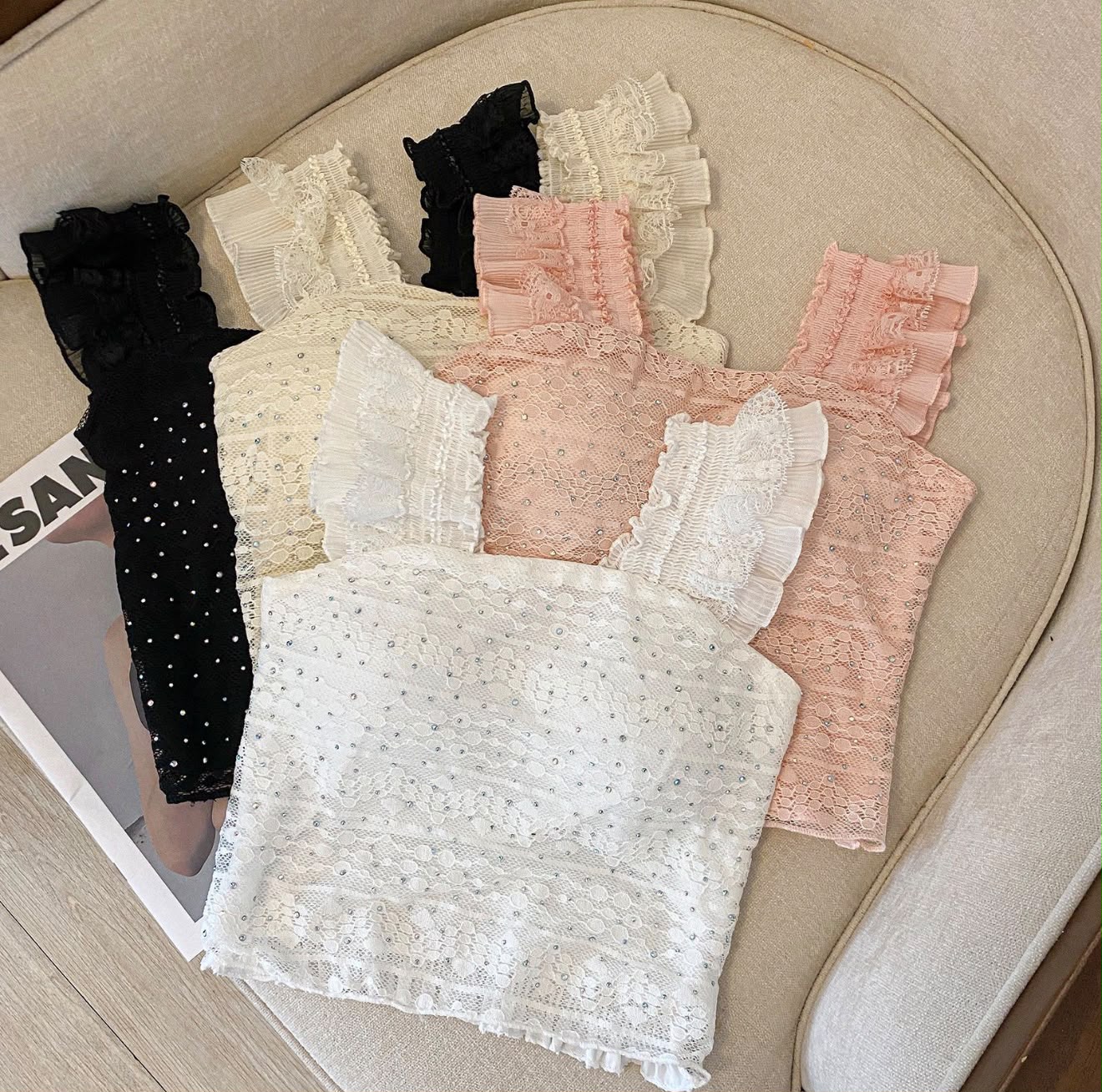 Veloura Lace Ruffle Top